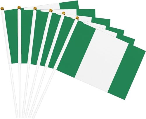 Paquete de 20 banderas de Nigeria, pequeñas banderas nigerianas de mano para el Día de la Independencia, Día de los Caídos, festivales y decoración deportiva