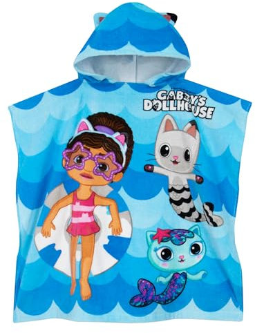GABBYS DOLLHOUSE Teli Mare Cotone | Poncho Mare Bambina MerCat E Pandy Paws | Asciugamano Spiaggia | Taglia Unica Blu