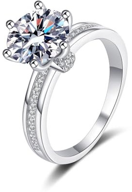 Whoiy Verlobungsring Damen Weißgold 585, Trauring Solitär Echt Gold für Frauen mit Lab Diamant 3ct, E, VS1, Gr. 52 (16.6)