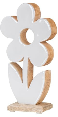 levandeo Blume aus Holz H23cm Mango Weiß Natur Braun Tischdeko Deko Aufsteller Rustikal Frühling Sommer