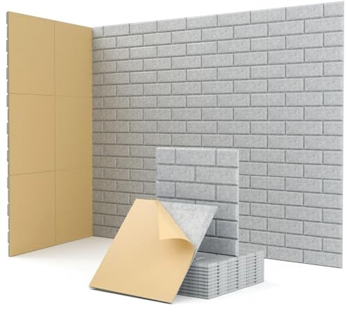 Acoustic Panels Self-adhesive, 18 Pcs Brick Sound Absorbing Panels, Recording Studio, Bedroom, Gaming Room, Living Room, Decorative Acoustic Tiles for Walls, Doors 11.8 X 11.8 X 0.4 Grey