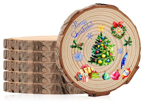 Holzscheiben, 6 Stück Holzscheiben zum Basteln 18-20 cm, Baumscheiben Dicke 15mm, Holz Log Scheiben, Runde Naturholz für Diy Handwerk, Hochzeit Mittelstücke, Weihnachten Dekoration, Untersetzer Holz