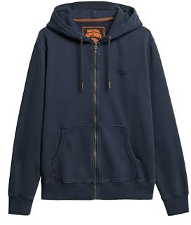 Superdry Men's Washed Essential Logo Hooded Jacket, Dark Navy, L