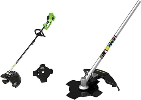 Greenworks 40V Desbrozadora a Batería, Ancho Corte 40 cm, Hilo Nylon 2 mm o Cuchilla 25 cm SIN Batería (40 V) y Cargador, GD40BC + Cuchilla de Corte