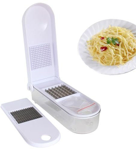 Vegetable Slicer Hand Mandolin Slicer, Hand Potato Cutter Made of Stainless Steel, Rust-Free, Multifunctional Household and Kitchen Cutting Accessories with 3 Cutters for Potatoes, Garlic, Chequered