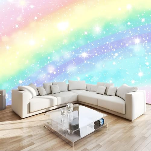 Graffiti Papier Peint Intissé 3D Arc-En-Ciel D'Étoiles Peintes Décoration Murale Moderne, Pour Chambre Enfants, Salon & Bureau 250 X 175 Cm