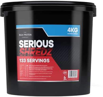 SERIOUS SHREDZ, 4kg (133 Servings) – Diet Whey Protein Powder – Contains L-Carnitine L-Tartrate and Green Tea Extract – Lean Muscle Growth, Meal Replacement Shakes for Weight Loss – Cookies & Cream
