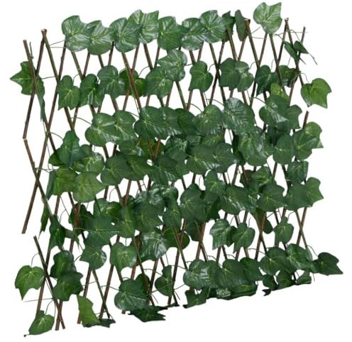 Hasengitter Sichtschutz Zaun Zaunelemente Begrenzungszaun Für Hunde - Rankgitter mit Künstlichem Weinlaub 5 Stk. Erweiterbar 190x60cm für Camping Garten Höfe Parks