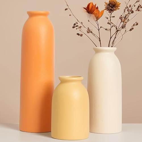 Set di 3 piccoli vasi in ceramica da 26,6 cm, per decorazioni per la casa e centrotavola, stile rustico rustico, mini vasi decorativi (mix arancione)