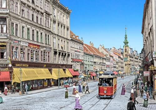CALVENDO Poster 42,0 x 29,7 cm Querformat Wien - Mariahilferstraße 1908 (Koloration aus Schwarzweißfotografie) | Bilder, Kunstdruck, Wandbild, Wanddeko, Prints ohne Rahmen