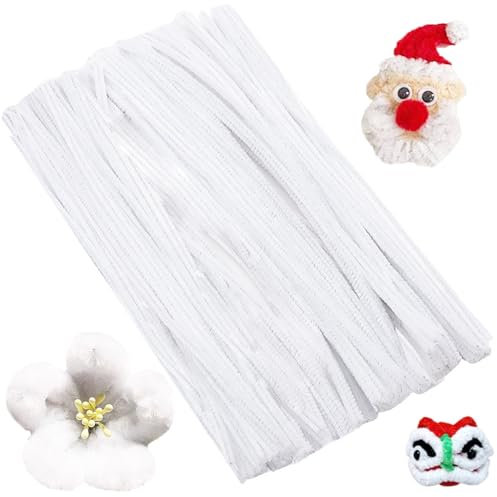XIAOJING0 100 Stück Pfeifenreiniger Chenilledraht 30CM Biegeplüsch Kunst Pfeifenputzer Bunt Bastelset Bendable DIY Twist Stick Biegeplüsch Bunt zum Basteln für Zum Basteln und Dekorieren(Weiß)
