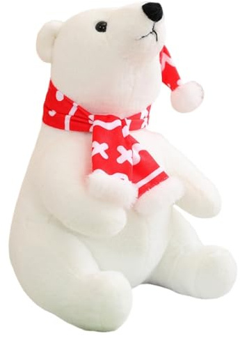 Viusneun Kuscheltier, 30cm Niedlicher Eisbär Plüschtier Weiß Weihnachtsbär Kreativ Stofftier zum Kuscheln & Spielen Weihnachts Geschenk für Kinder und Freunde (Rot)