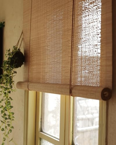 Erfolkerz 24 Wx72 H Bamboo Blinds Roller Shades for Indoor Window, Natural Light Filtering Bamboo Curtain Roll Up with Cord, Privacy Roman Shade for Interior/Exterior, Mounting Hardware Included