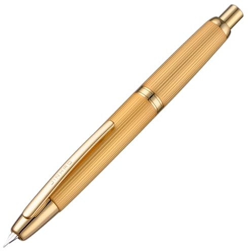 Jinhao 10 Press Fountain Pen with Box, Brushed Matt Gold Retractable Fine Nib with Converter Set (Golden Clip)