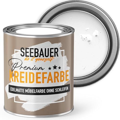 SEEBAUER diy Kreidefarbe für Möbel Weiß 375ml für Innen (No. 000 Weiß) Möbelfarbe ohne Schleifen - Holzfarbe extra matt - Holzlack, Möbellack hohe Deckkraft