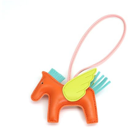 Taschenanhänger mit Pferdemotiv, niedlicher Schlüsselanhänger für Damen, veganes Leder, Taschenanhänger für Handtaschen, adrette Sachen, Designer-Autozubehör, Orange/Abendrot im Zickzackmuster (Sunset