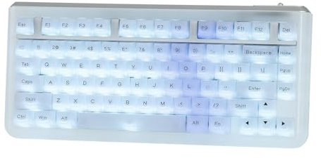 KiiBoom Jade75 75% CNC+UV Resin Molding Mechanische Tastatur mit RGB, BT5.0/USB-C/2.4GHz Wireless Gaming Tastatur, QMK&VIA Programmierbar, Hot-Swappable für Windows/Mac/Linux (Klar)