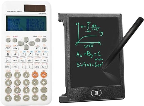 Solar Powered Engineering Scientific Calculator for FC-991ES Plus 2nd Edition with 4.4 Inch LCD Erasable Writing Tablet, Portable Calculator-417 Functions with Notepad for School,Office(White)