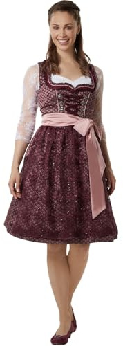 dressforfun Midi Dirndl Damen, Trachten Dirndlkleid Damen, mit Zierschnürung Trachtenmieder, Trachtenrock mit Schleife, Schürze Dirndl, mit Dirndlbluse kombinierbar - Bordeaux