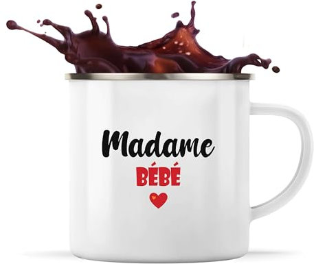 Tasse Métal Madame Bébé | Mug | Idée Tasse Personnalisable en Métal Cadeau Anniversaire Camping Fête Original Famille Travail Départ Collègue Retraite Noël. (Rouge)