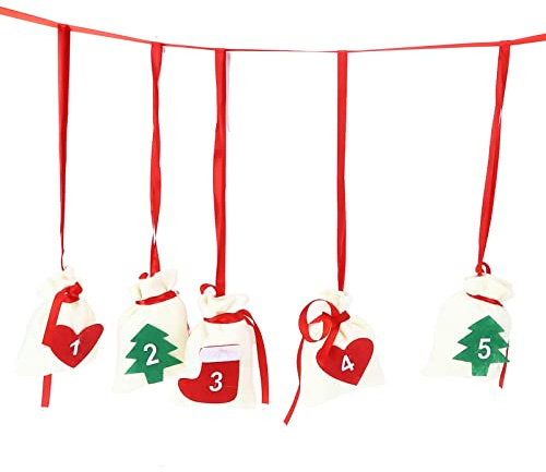 Tixiyu Weihnachts -Adventskalender -Taschen 31 Tage Countdown Filztaschen mit Weihnachtsbaum -Strumpfherde -Dekorationen für Home Party Festival Dekoration