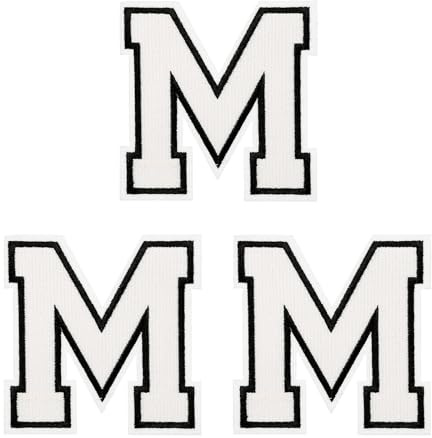 sourcing map Iron on Letter Patches, 3 Pcs 4.4/11.3cm Large Alphabet M Iron on Embroidered Applique Sew on Patches for Clothes, Dress, Socks, Jeans, Hats, DIY Accessories (White)