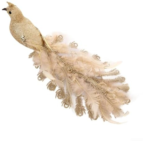 Künstliche Vogel Anhänger für Tannenbaum Schaumstoff Ornamente mit Clip Festliche Baum Dekoration 35x14cm Grün Gold(golden)