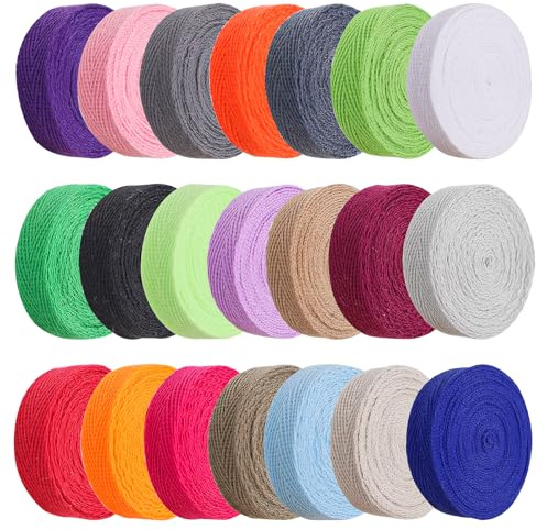21 Stücke Baumwolle Gurtband 10mm Schrägband Canvas Baumwollbänder Bunte Polypropylen Gurtbänder Nahtband Fischgration Baumwoll Twill Ribbon zum Nähen Bindungsgeschenk Verpackung Stricken DIY Basteln