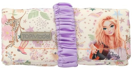 Depesche 13671 TOPModel Cowgirl - Roll Schmucketui in Lila und Creme, mit Model Motiv und Blumen Muster, Mäppchen mit gerafftem Band