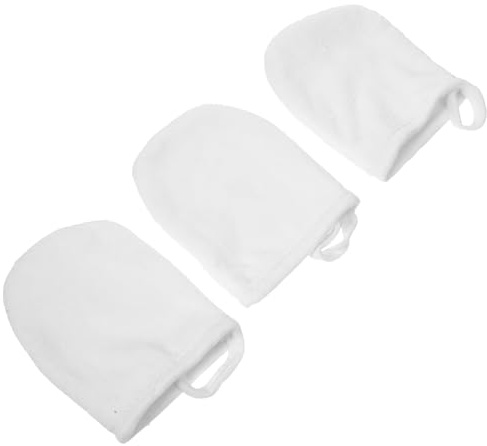 HOMSFOU 3pcs White Facial Cleansing Gloves for Makeup Removal and Face Cleansing, Thickened Polyester Cotton Material with Simple Design, Washable Cosmetic Powder Puff Gloves for Daily
