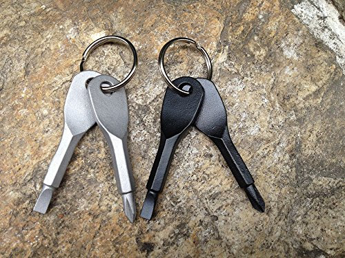 EKLOEN Outdoor Multifunktionaler Mini-Werkzeug-Schraubendreher mit Schlüsselanhänger (2 Stück schwarz und 2 Stück silber)