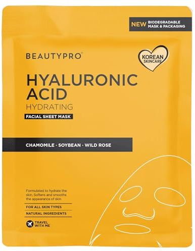 BEAUTYPRO HYALURONIC ACID Face Mask Hydrating Anti-Ageing Anti-Inflammatory Bamboo Sheet Mask Natural Moisturising Korean Vegan Skincare 100% Biodegradable Multi Award Winning