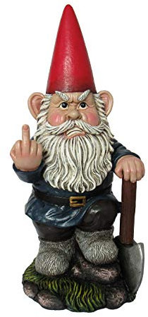 Naughty Garden Gnome with Axe Flipping Bird Statue