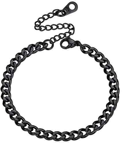 PROSTEEL Damen Mädchen 16+5cm/4,8mm schwarz Edelstahl massiv Panzerkette Armband kubanische Gliederkette Armband Schmuck Accessoire für Jahrestag Weihnachten