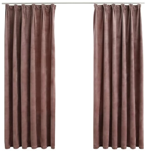 vidaXL 2X Vorhang Verdunkelung mit Haken Verdunkelungsvorhang Kräuselband Thermo Gardine Blickdicht Vorhänge Samt Antik-Rosa 140x175cm