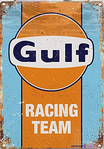 Eletina twinkle Aluminium-Schild im Vintage-Stil, Motiv: Gulf Racing, Replik für den Außenbereich, Zuhause, Bar, Dekoration, 20,3 x 30,5 cm