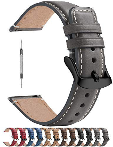 Fullmosa Uhrenarmband 20mm für Samsung Watch 7/6/5/4 40mm 44mm/Watch 5 Pro 45mm, Garmin vivoactive 3,Leder Armband,Grau + Schwarz Hardware