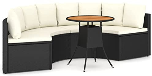 vidaXL Gartensofa Set 5-TLG. mit Auflagen Fächerförmiges Design Gartenmöbel Garten Garnitur Sitzgruppe Sofa Sitzgarnitur Gartenset Poly Rattan Schwarz