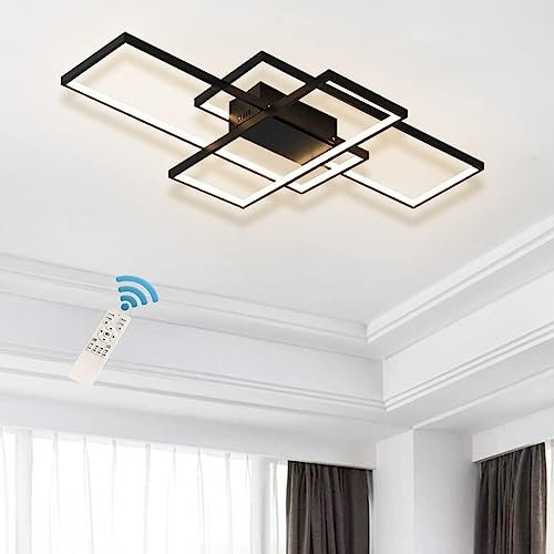 JIINOO Dimmbare Deckenleuchte,3 Quadrate Moderne LED Deckenleuchten mit Fernbedienung,Kreatives Design 50W Acryl Unterputz Deckenlampe Kronleuchter Leuchte für Wohnzimmer Esszimmer Schlafzimmer Küche