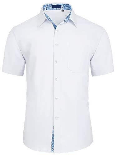 Enlision Men's Short Sleeve Shirts White Shirt for Men Regular Fit Shirt Button Up Business Casual Shirts XXL