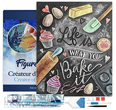 Figured’Art Diamond Painting Broderie Diamant 40x50cm Avec Cadre Toile Tendue Strass Perles Carrés - Affiche cuisine - Kit Complet 5D DIY Activité Manuelle Loisirs Créatifs Adultes