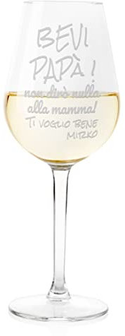 bubbleshirt Calice Vino papà Personalizzato Festa del papà Bevi papà! Non dirò Nulla alla Mamma, Ti Voglio Bene! ca 500 ml