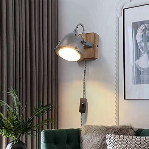 Moderne Grau GU10 Lese Wandleuchte mit Kabel Schalter - Vintage Drehbare Verstellbare LED Spotlight Wandlampe Halterung - Innen Nachtlicht Wandbeleuchtung Deko für Kinder Schlafzimmer Wohnzimmer