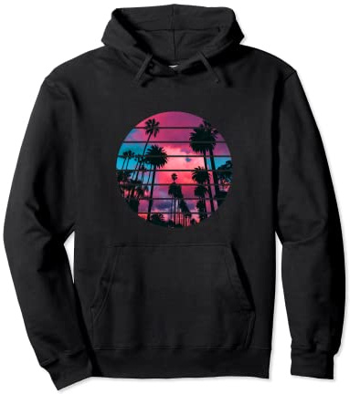 Palmen und Sonnenuntergänge in leuchtender tropischer Farbe, Herren, Damen Pullover Hoodie
