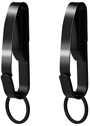 KINBOM 2pcs Tactical Key Holders for Duty Belt and 4pcs Key Rings, Stainless Steel Tactical Stealth Key Ring Holder Clip for Police and Fire agencies Men for 1.5-1.85inch Wide Duty Belts (Black)