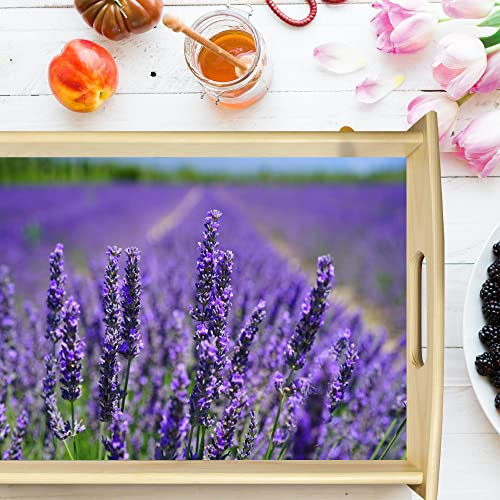 VERO HOME 13246 Holz-Tablett | Motiv Natur Lavendel | Servier-Tablett für jeden Anlass | Maße: 48 x 36 cm