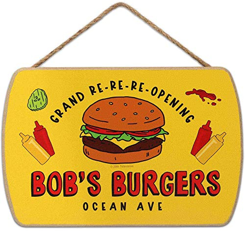 Open Road Brands Bob's Burgers Large Re-Re-opening Wooden Wall Hanging - Fun Sign for Bedroom or Movie Theater