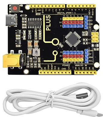 KEYESTUDIO UNO Plus R3 Tarjeta Placa con Cable USB y Microcontrolador Compatible con Arduino IDE Proyectos