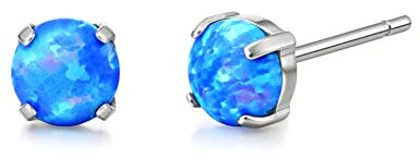 Hypoallergene Ohrringe aus Titan, Palme/Mondstein/Katzenauge/Blauer Türkis Ohrstecker,Implantat Qualität Zarte Schmuckstücke für empfindliche Ohren (5mm, Blauer Opal)