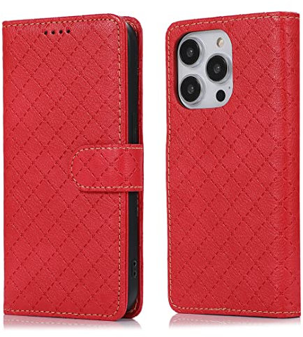 FUNHULLUN Cover per iPhone 14 Pro a Libro Custodia in Pelle Flip Cover Magnetica Portafoglio per iPhone 14 Pro -Red